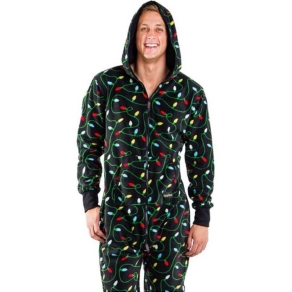 NWT Tipsy Elves Black Holiday Lights Unisex Pajama